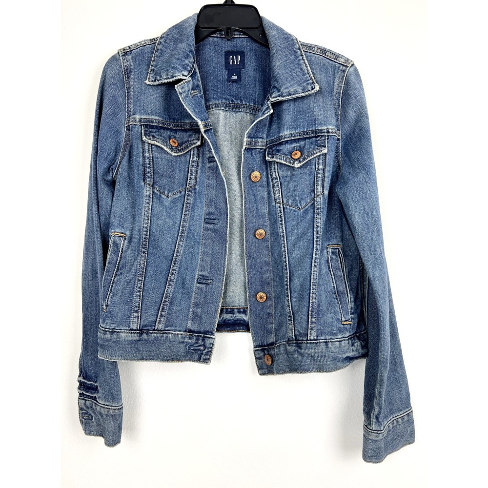 GAP Denim Jacket Womens Medium Blue Jean Trucker Cotton Coat Medium Wash Ladies